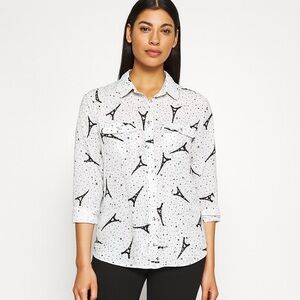 Karl Lagerfeld Paris Eiffel Tower Star Patterned Button Down Shirt Blouse Small